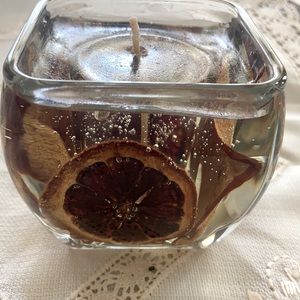 Handmade decorative gel candle with dried apples and oranges. Brand New!